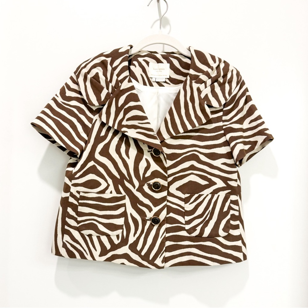 Kate Spade Silk Blend Zebra Print Cropped Jacket. Size 2 - Picture 4 of 9